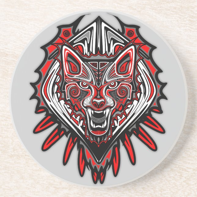 Dessous De Verre En Grès Conception de totem tribal Haida Loup (Devant)