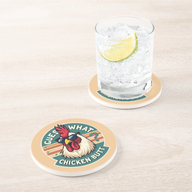 Dessous De Verre En Grès Conception drôle de blague de poulet rétro (Côté)