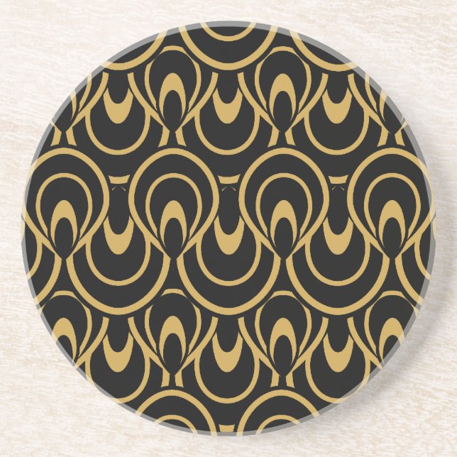 Dessous De Verre En Grès Conception élégante d'art déco de noir et d'or (Devant)