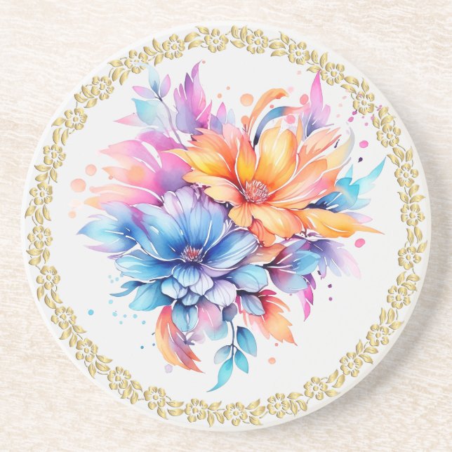 Dessous De Verre En Grès Conception Fleurs Florales Aquarelle-24683 (Devant)