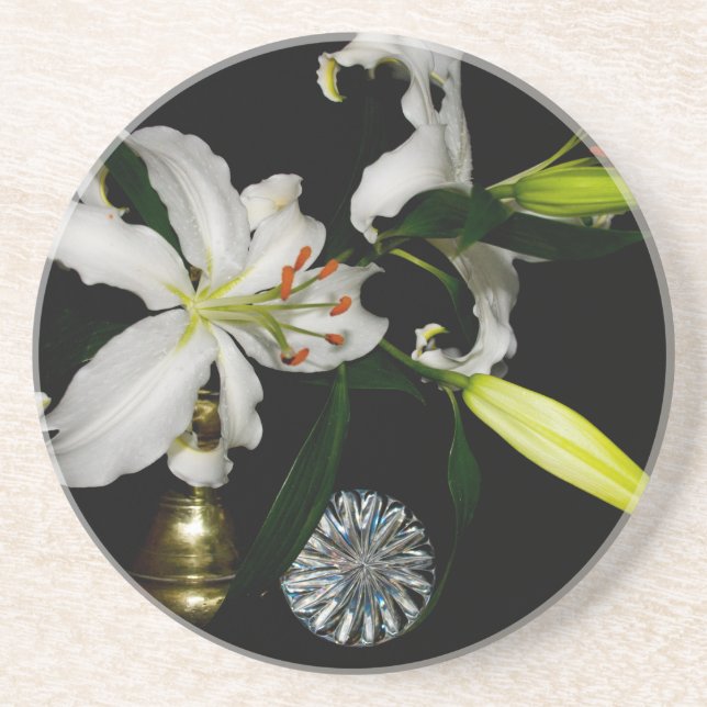 Dessous De Verre En Grès Conception Iirsh - Collection Laiton et Fleur (Devant)