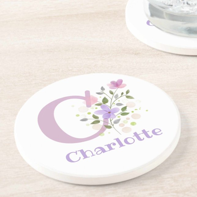 Dessous De Verre En Grès Conception Initiale Plus Nom & Fleurs (Créateur téléchargé)