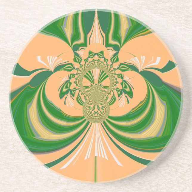 Dessous De Verre En Grès Conception Vert Jaune. (Devant)
