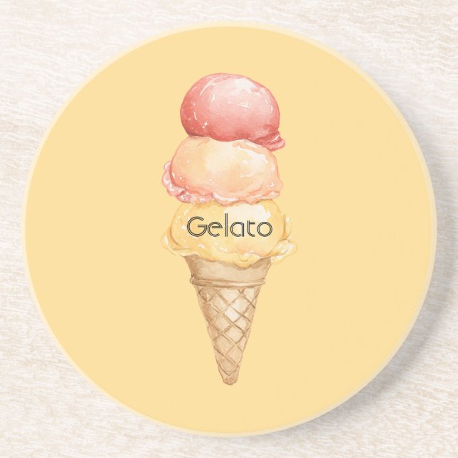 Dessous De Verre En Grès Cône de glace italienne rouge jaune gelato (Devant)