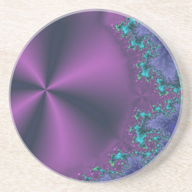 Dessous De Verre En Grès Cône Métallique Violet Avec Mousse Aqua Abstrait (Devant)