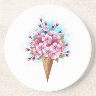 Dessous De Verre En Grès Cône rose Sakura crème glacée gaufre