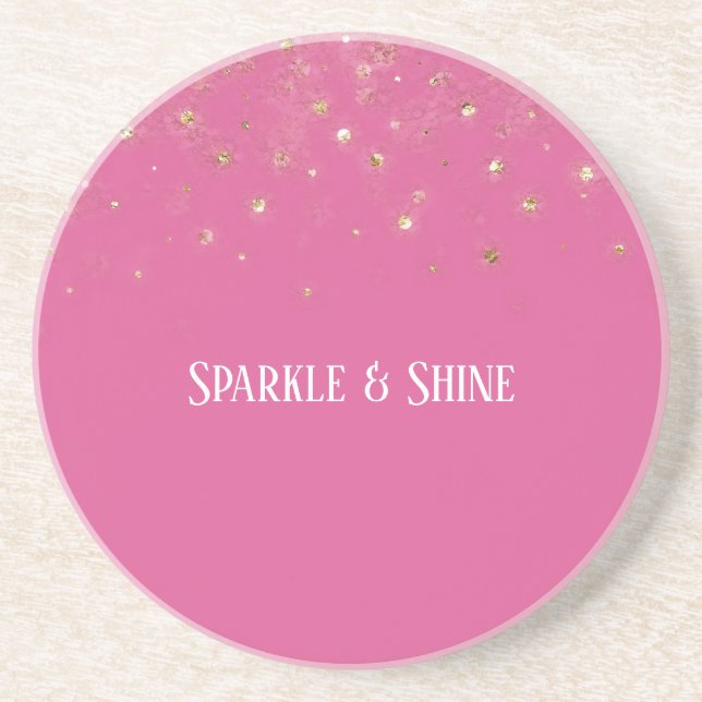Dessous De Verre En Grès Confettis scintillants or rose girly (Devant)