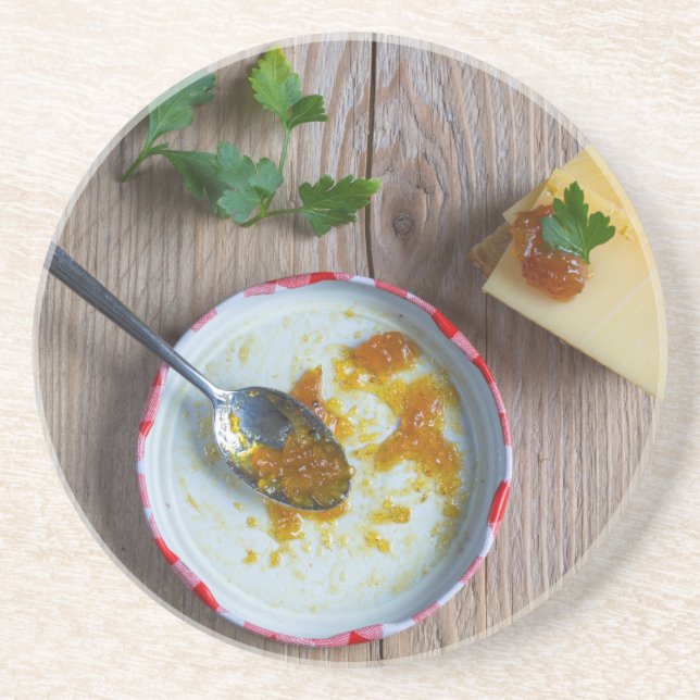Dessous De Verre En Grès Confit oignon ananas sur bois rustique (Devant)