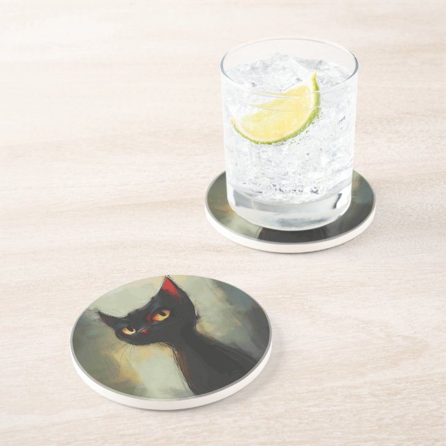 Dessous De Verre En Grès Connaissant Black Ninja Cat (Côté)