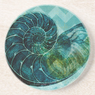 Dessous De Verre En Grès Conque en spirale Shell de turquoise
