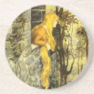 Dessous De Verre En Grès Conte de fées vintage, Raiponce aux longs cheveux