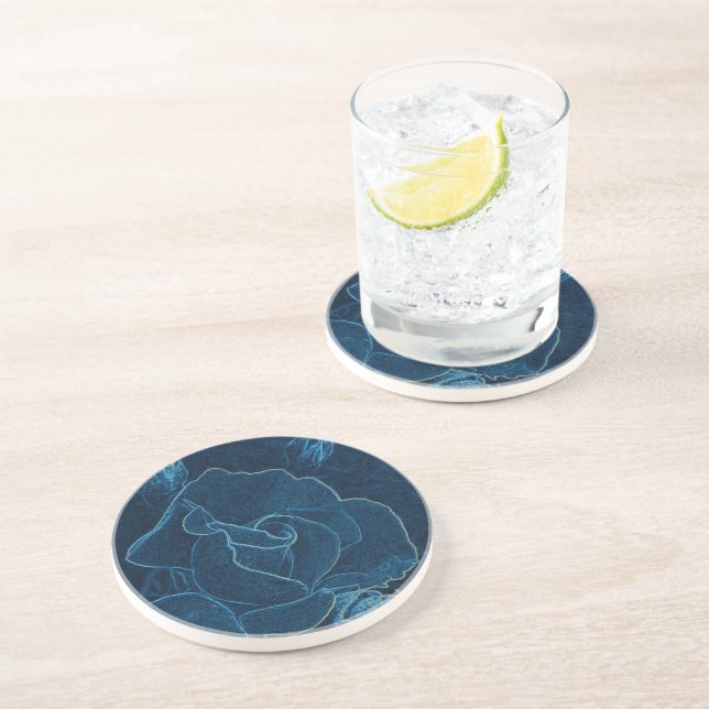Dessous De Verre En Grès contour bleu rose (Côté)