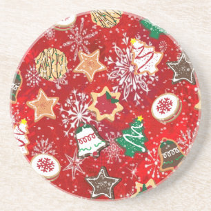 Dessous De Verre En Grès Cookies de Noël et flocons de neige en rouge