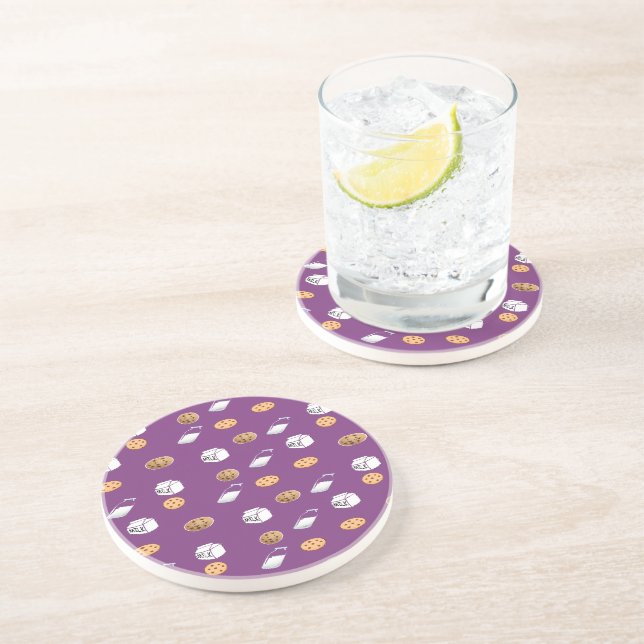 Dessous De Verre En Grès Cookies et lait sur violet (Côté)