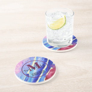Dessous De Verre En Grès Cool Art Abstrait Bleu violet rose magenta