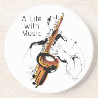 Dessous De Verre En Grès Cool Retro Man Playing Alto Saxophone - Jazz