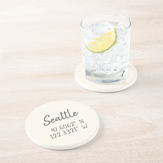 Dessous De Verre En Grès Coordonnées GPS de Seattle Longitude Latitude      (Côté)