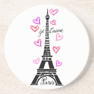 DESSOUS DE VERRE EN GRÈS COPIE DE TOUR EIFFEL DE PARIS JE T'AIME D'AMOUR