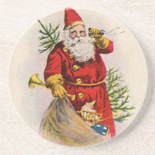 Dessous De Verre En Grès Copie vintage de carte de voeux de Père Noël