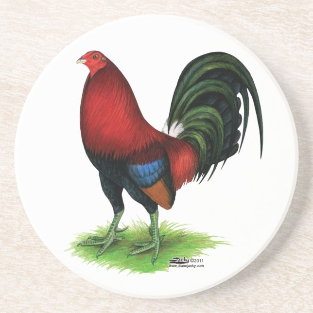 Dessous De Verre En Grès Coq de combat :  Rouge foncé (Devant)