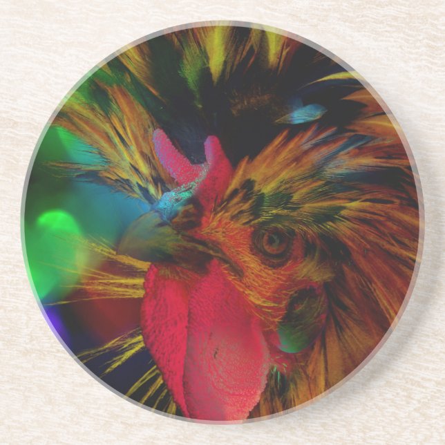 Dessous De Verre En Grès Coq polonais et Heart Bokeh (Devant)