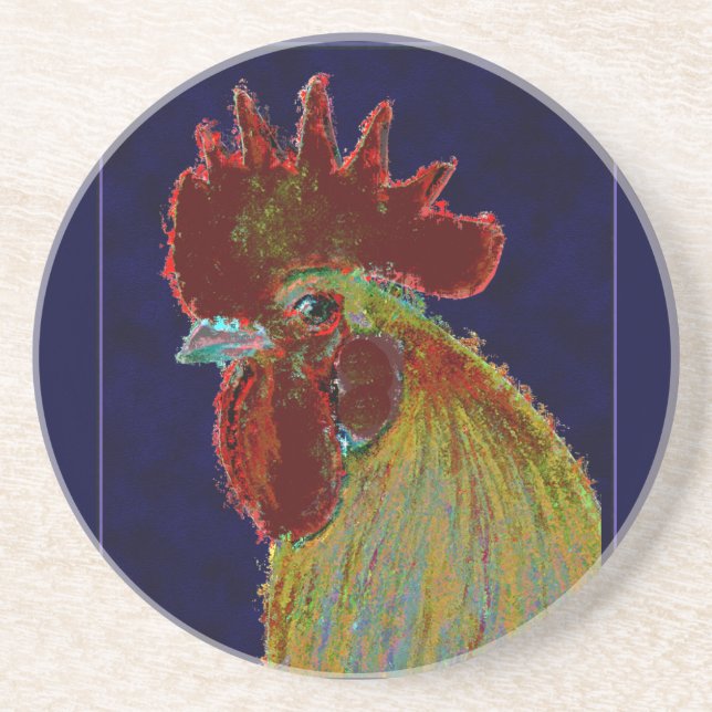Dessous De Verre En Grès Coq : tête libre (Devant)