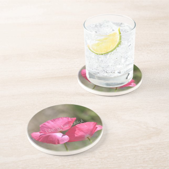 Dessous De Verre En Grès Coquelicots roses   (Côté)