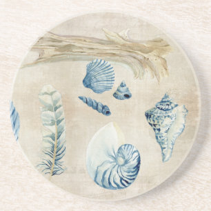 Dessous De Verre En Grès Coquilles d'aquarelle de carnet à dessins de plage