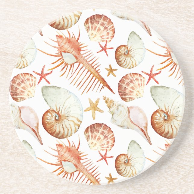 Dessous De Verre En Grès Corail Avec Coquillages Et Crabes Motif (Devant)