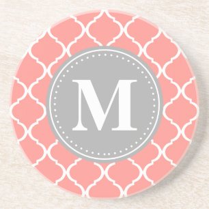Dessous De Verre En Grès Corail rose latex marocain Gris Monogramme