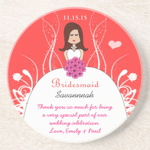 Dessous De Verre En Grès Corail rose Long Brown cheveux Bridesmaid Gown Des