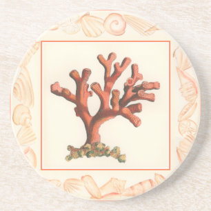 Dessous De Verre En Grès Corail rouge avec bordure conique