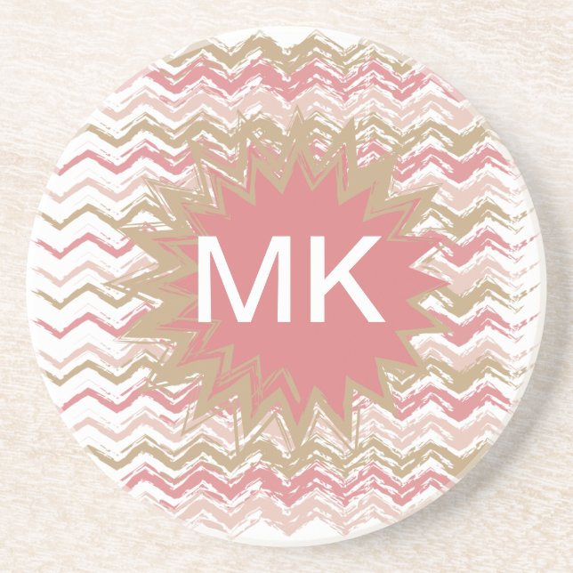 Dessous De Verre En Grès Coral Spice Scribble ZigZag Chevron Motif (Devant)