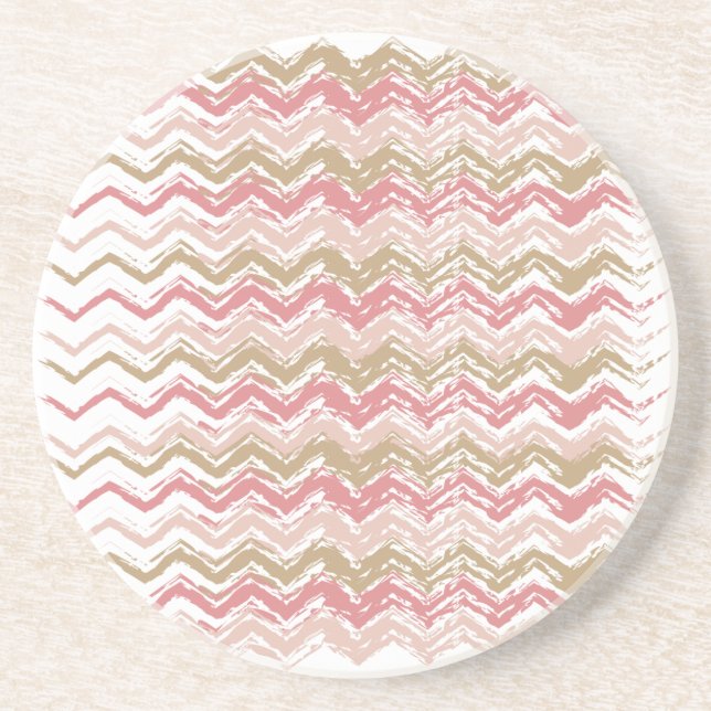 Dessous De Verre En Grès Coral Spice Scribble ZigZag Chevron Motif (Devant)