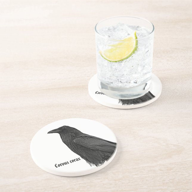 Dessous De Verre En Grès Corbeau noir avec nom scientifique (Côté)