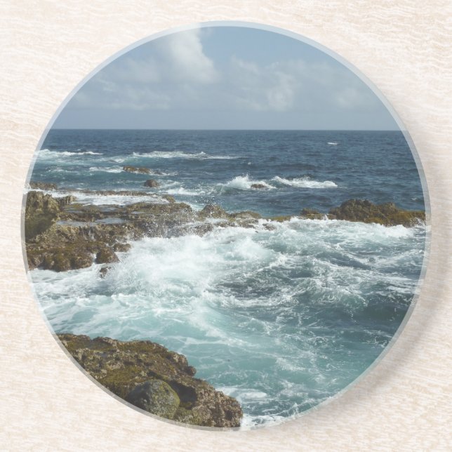 Dessous De Verre En Grès Côte rocheuse d'Aruba et océan bleu (Devant)