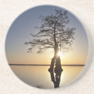 Dessous De Verre En Grès Coucher de soleil derrière un arbre