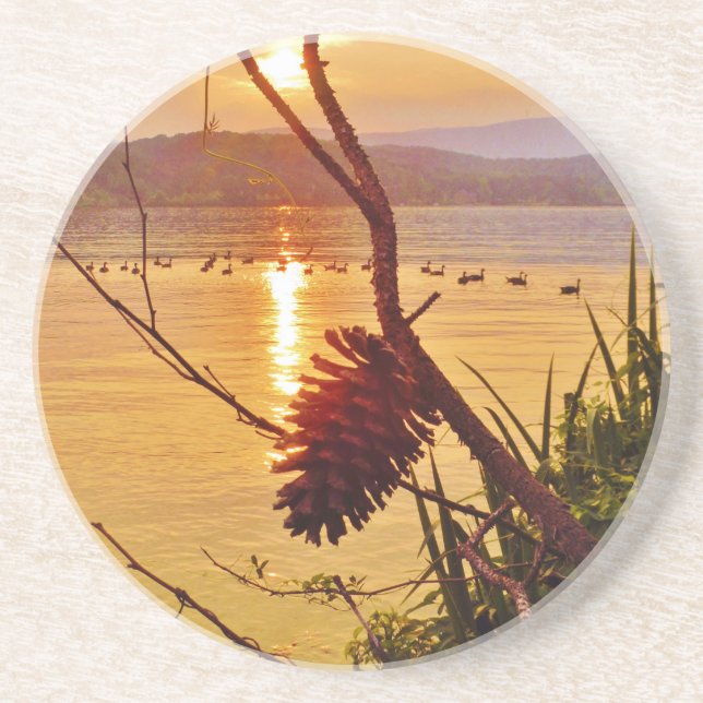 Dessous De Verre En Grès Coucher de soleil du lac Pinecone (Devant)