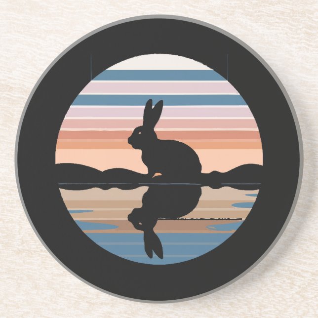 Dessous De Verre En Grès Coucher de soleil rétro de lapin (Devant)