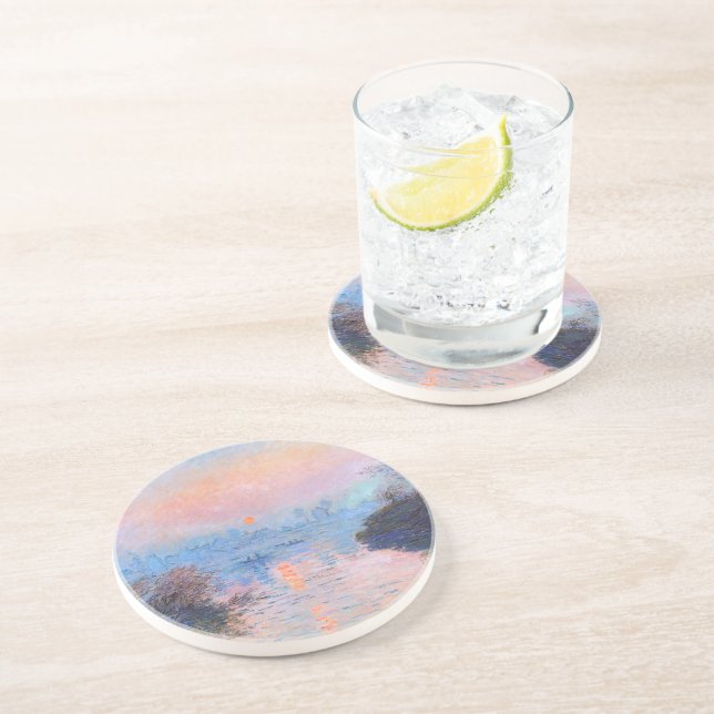 Dessous De Verre En Grès Coucher de soleil sur la Seine Claude Monet (Côté)