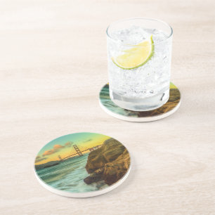 Dessous De Verre En Grès Coucher du soleil à la plage de Baker