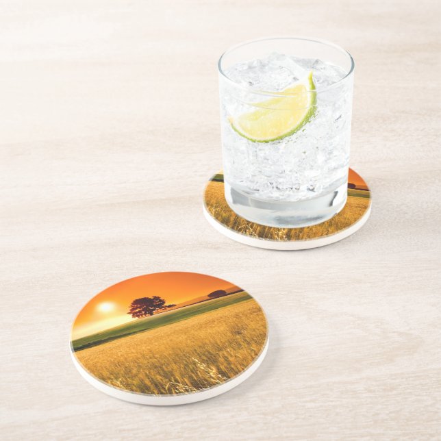 Dessous De Verre En Grès Coucher du soleil rouge sang (Côté)