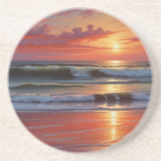 Dessous De Verre En Grès Coucher Rouge Océan Peinture de paysage marin