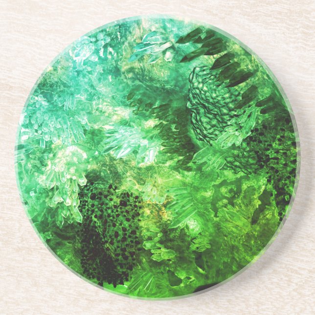 Dessous De Verre En Grès Couches de cristaux verts (Devant)
