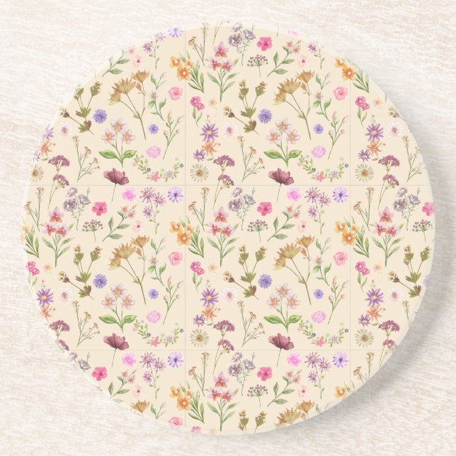 Dessous De Verre En Grès couleur motif-rose, pourpre, vert-vert (Devant)