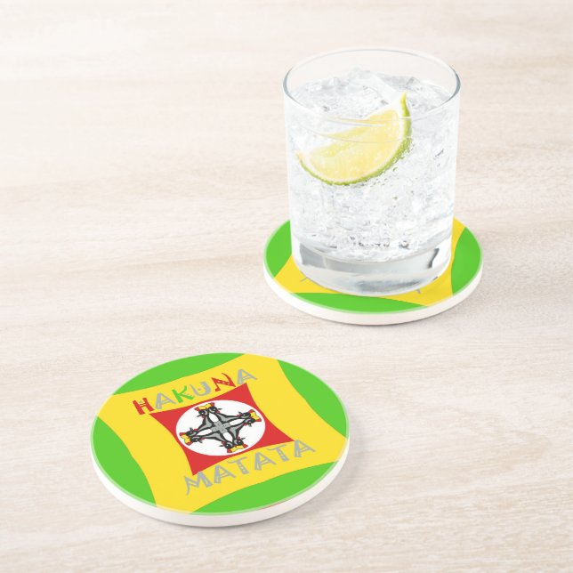 Dessous De Verre En Grès Couleur Rasta rouge or vert (Côté)