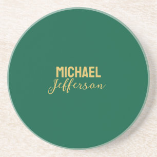 Dessous De Verre En Grès Couleur vert or élégant nom minimaliste moderne