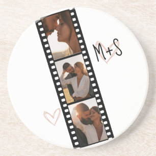 Dessous De Verre En Grès Couples Initiales 3 Photo Filmstrip avec Coeurs