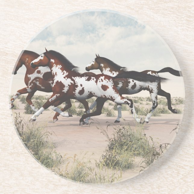 Dessous De Verre En Grès Courez comme le vent - Galloping Paint Horses (Devant)