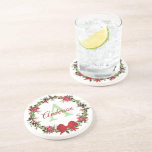Dessous De Verre En Grès Couronne de Noël personnalisée 